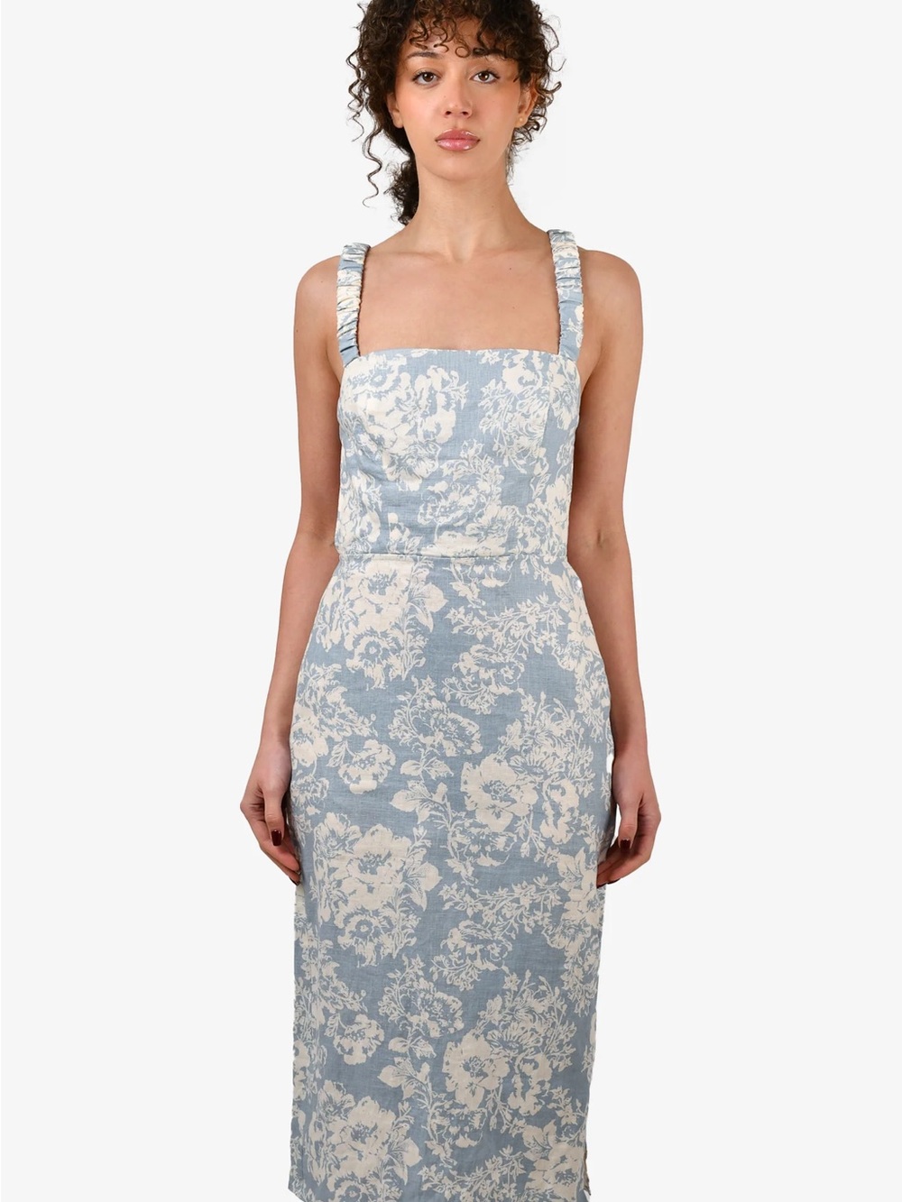 Reformation Blue & White Floral Linen Midi Dress Size 4
